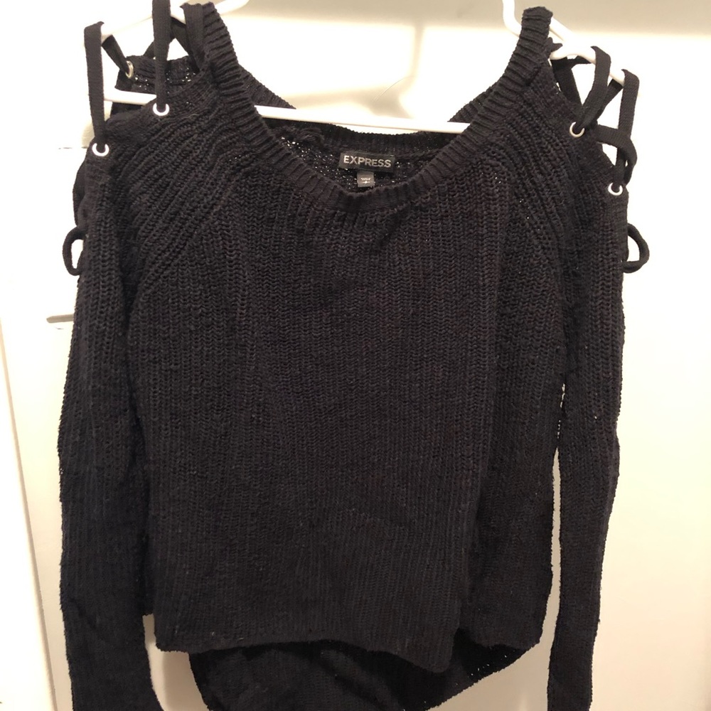 Express black sweater with cutout shoulders